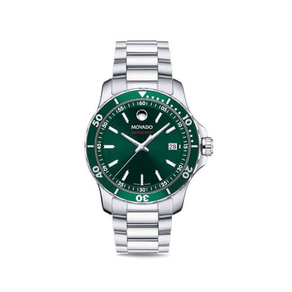 Movado Series 800 Green Dial Silver Steel Strap Watch- 2600136