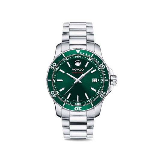Movado Series 800 Green Dial Silver Steel Strap Watch- 2600136