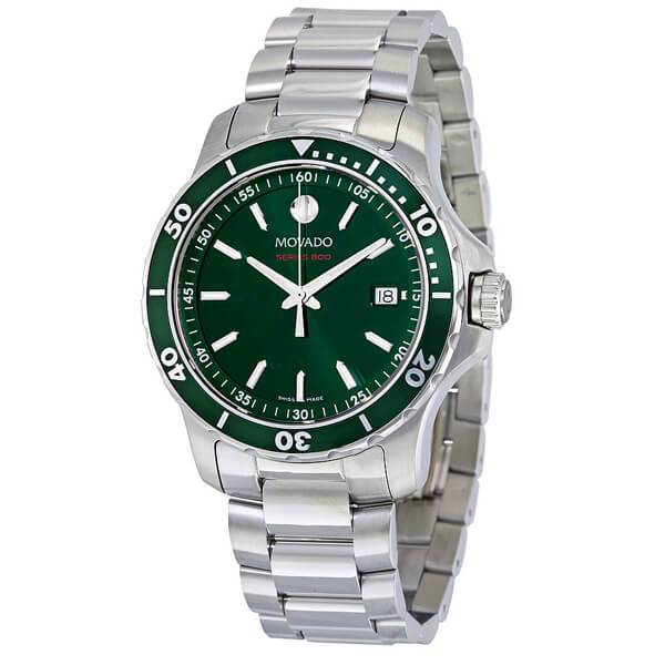 Movado Series 800 Green Dial Silver Steel Strap Watch- 2600136