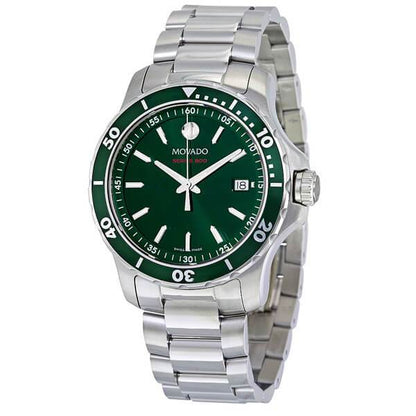 Movado Series 800 Green Dial Silver Steel Strap Watch- 2600136