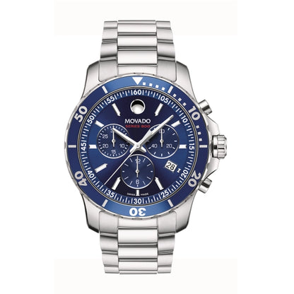 Movado Series 800 Chronograph Blue Dial Silver Steel Strap Watch- 2600141