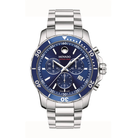 Movado Series 800 Chronograph Blue Dial Silver Steel Strap Watch- 2600141
