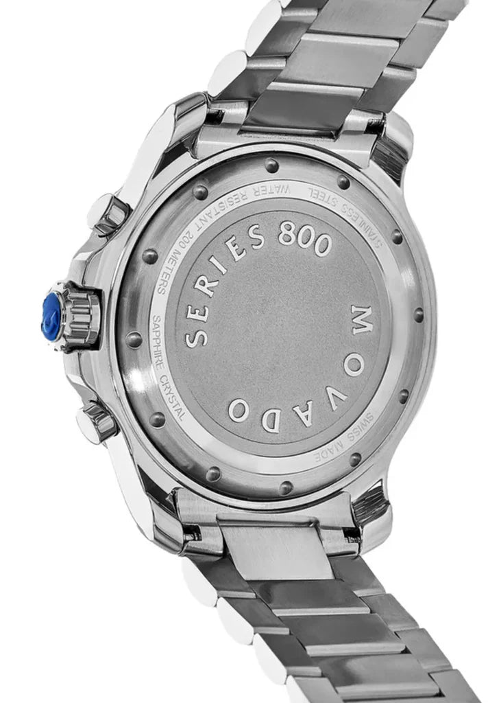 Movado Series 800 Chronograph Blue Dial Silver Steel Strap Watch- 2600141