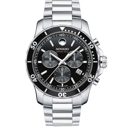 Movado Series 800 Chronograph Black Dial Silver Steel Strap Watch- 2600142