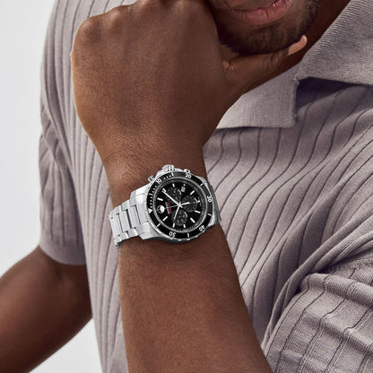 Movado Series 800 Chronograph Black Dial Silver Steel Strap Watch- 2600142