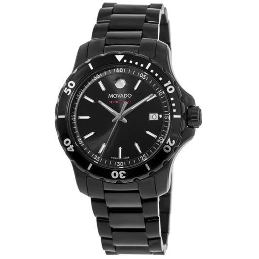 Movado Series 800 Black Dial Black Steel Strap Watch- 2600143