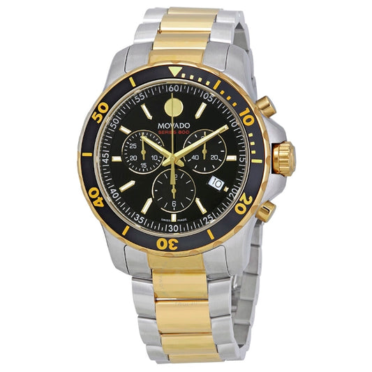 Movado Series 800 Chronograph Black Dial Two Tone Steel Strap Watch- 2600146