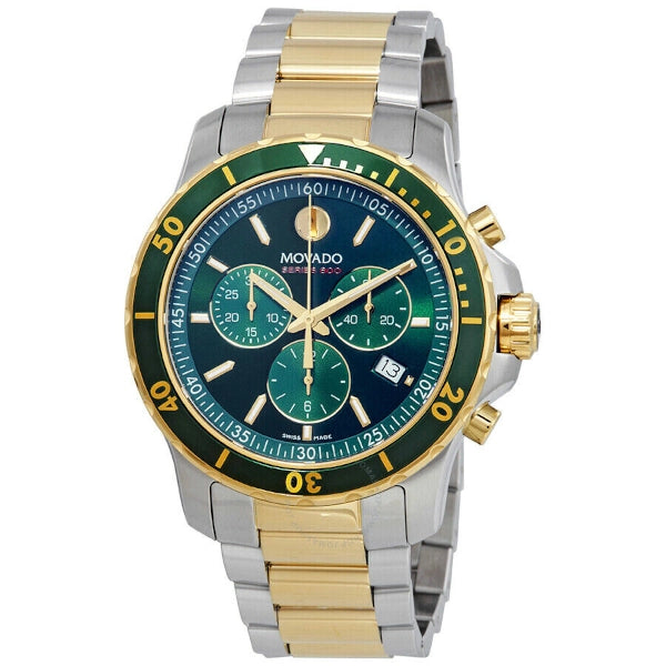 Movado Series 800 Chronograph Green Dial Two Tone Steel Strap Watch- 2600148