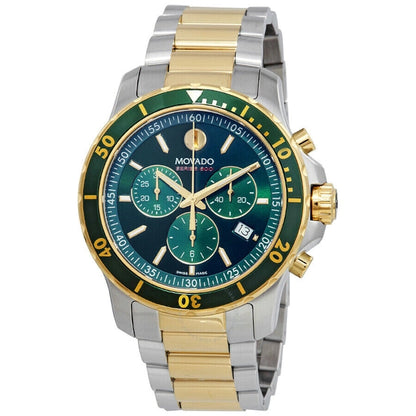 Movado Series 800 Chronograph Green Dial Two Tone Steel Strap Watch- 2600148
