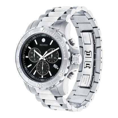 Movado Series 800 Chronograph Black Dial Silver Steel Strap Watch- 2600110