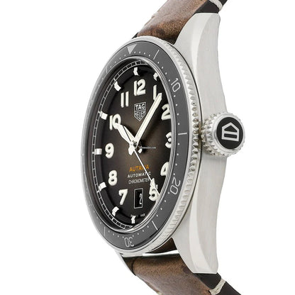 Tag Heuer Autavia Automatic Grey Dial Brown Leather Strap Watch- WBE5114.FC8266