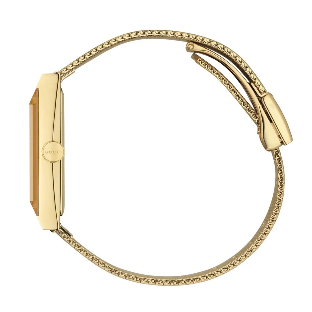 Gucci G-Frame Mother of Pearl Dial Yellow Gold Mesh Bracelet Watch - YA147410
