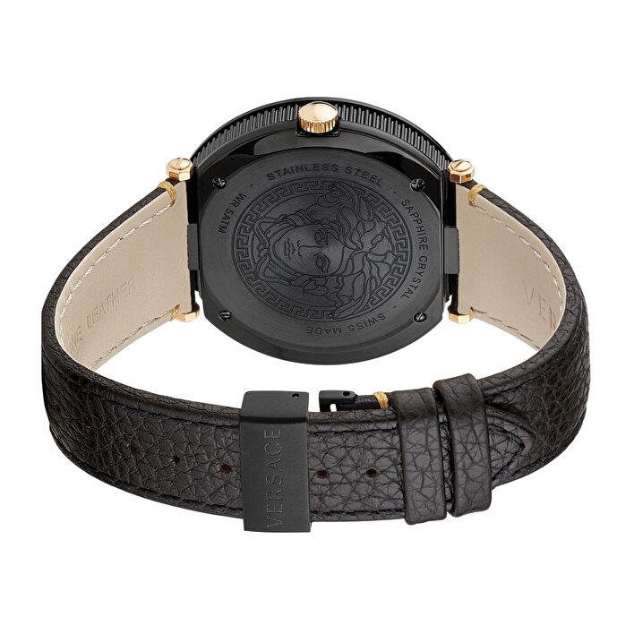 Versace V-Metal Icon Black Dial Black Leather Strap Watch- VQL030015