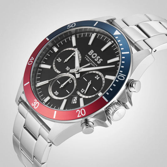 Hugo Boss Troper Chronograph Black Dial Silver Steel Strap 45MM Watch - 1514108
