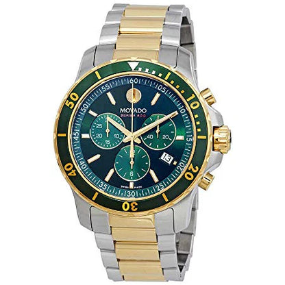 Movado Series 800 Chronograph Green Dial Two Tone Steel Strap Watch- 2600148
