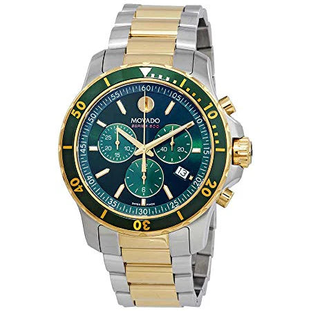 Movado Series 800 Chronograph Green Dial Two Tone Steel Strap Watch- 2600148