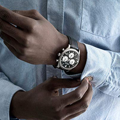 Movado Heritage Chronograph Black Dial Black Leather Strap Watch- 3650005