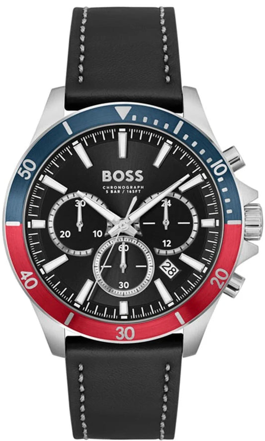 Hugo Boss Troper Chronograph Black Dial Black Leather Strap Watch - 1514099