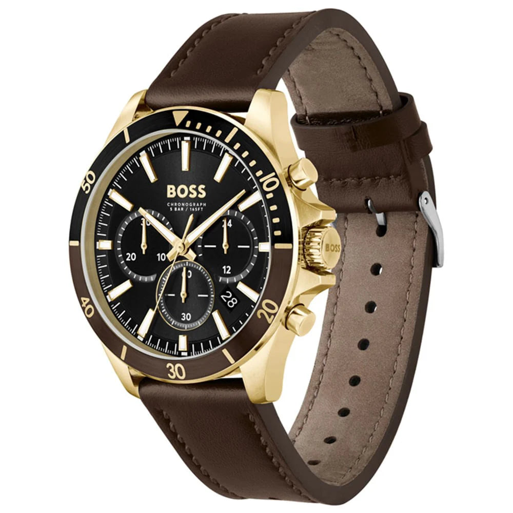 Hugo Boss Troper Chronograph Black Dial Brown Leather Strap Watch - 1514100