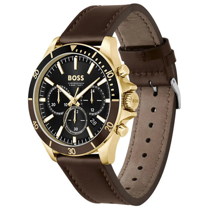 Hugo Boss Troper Chronograph Black Dial Brown Leather Strap Watch - 1514100