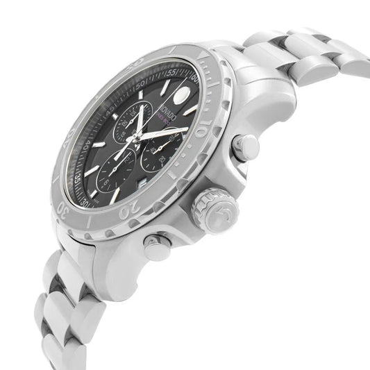 Movado Series 800 Chronograph Black Dial Silver Steel Strap Watch- 2600110