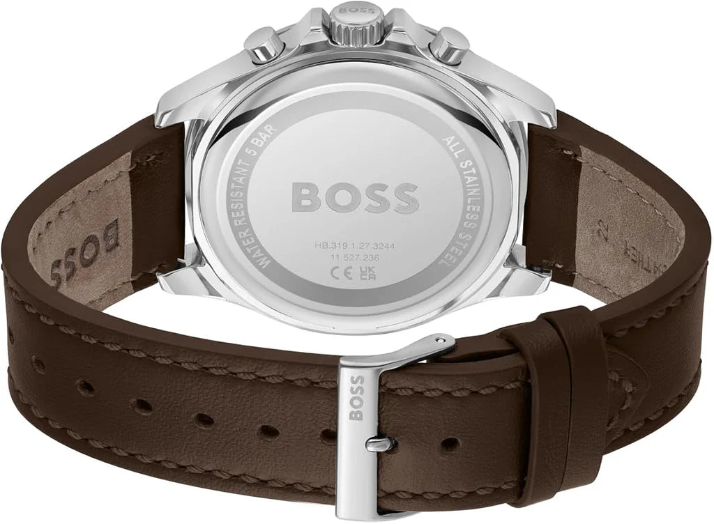 Hugo Boss Troper Chronograph Green Dial Brown Leather Strap Watch - 1514098
