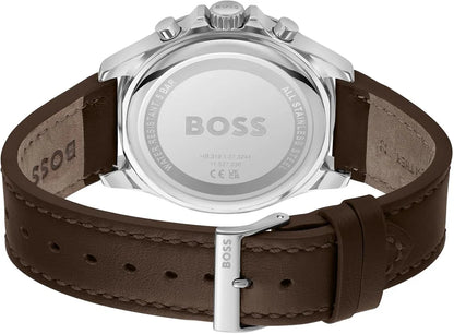 Hugo Boss Troper Chronograph Green Dial Brown Leather Strap Watch - 1514098