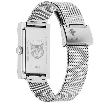 Gucci G Frame Red and Green Dial Silver Mesh Bracelet Watch - YA147401