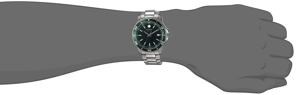 Movado Series 800 Green Dial Silver Steel Strap Watch- 2600136