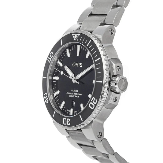 Oris Aquis Date Black Dial Silver Steel Strap 43.5MM Watch - 0173377304134-0782405PEB