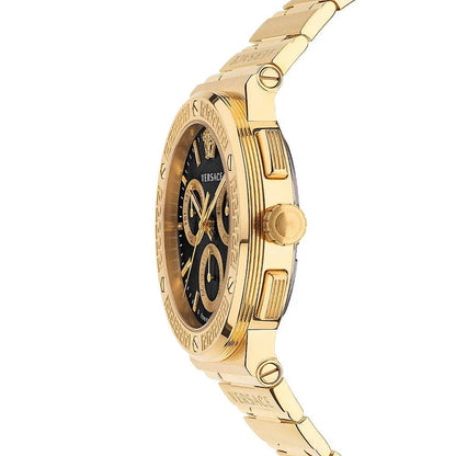 Versace Greca Chronograph Black Dial Gold Steel Strap Watch - VEZ900421