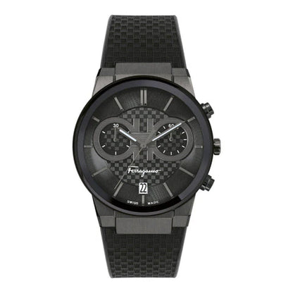 Salvatore Ferragamo Sapphire Chrono Black Dial Black Rubber Strap Watch- SFME00621