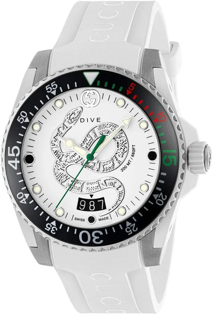 Gucci Dive Quartz White Dial White Rubber Strap Watch - YA136330