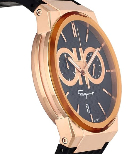 Salvatore Ferragamo Sapphire Chrono Black Dial Black Rubber Strap Watch- SFME00721