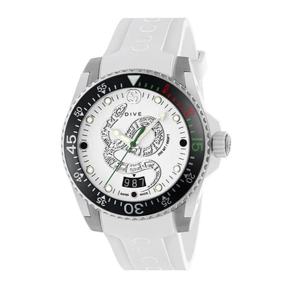 Gucci Dive Quartz White Dial White Rubber Strap Watch - YA136330