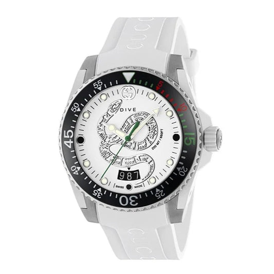 Gucci Dive Quartz White Dial White Rubber Strap Watch - YA136330