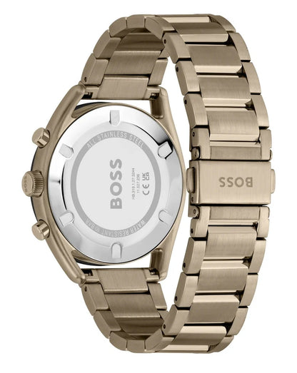 Hugo Boss Classic Chronograph Green Dial Beige Gold Steel Strap Watch  - 1514019