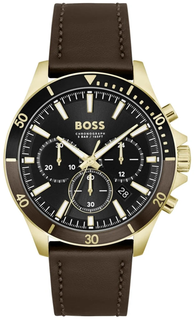 Hugo Boss Troper Chronograph Black Dial Brown Leather Strap Watch - 1514100