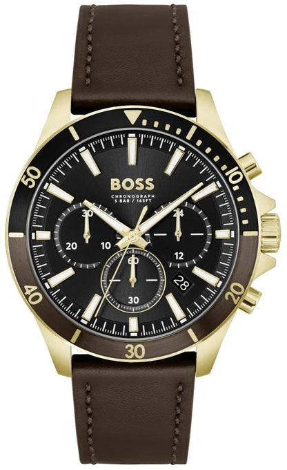 Hugo Boss Troper Chronograph Black Dial Brown Leather Strap Watch - 1514100