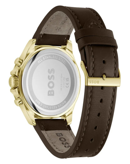 Hugo Boss Troper Chronograph Black Dial Brown Leather Strap Watch - 1514100