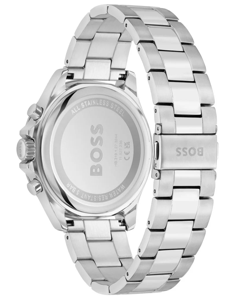 Hugo Boss Troper Chronograph Black Dial Silver Steel Strap Watch - 1514101