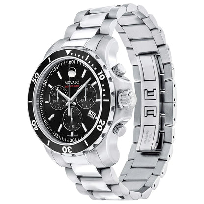 Movado Series 800 Chronograph Black Dial Silver Steel Strap Watch- 2600142