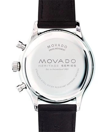 Movado Heritage Chronograph Black Dial Black Leather Strap Watch- 3650005