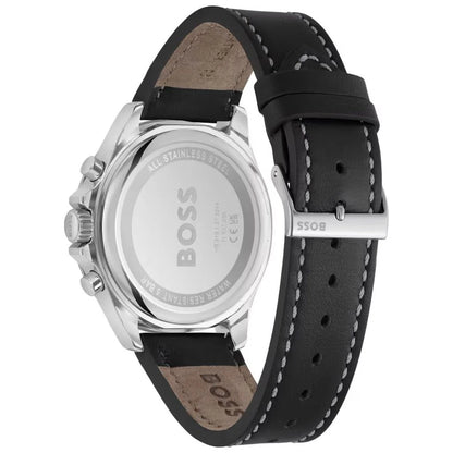 Hugo Boss Troper Chronograph Black Dial Black Leather Strap Watch - 1514099