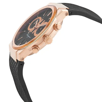 Salvatore Ferragamo Sapphire Chrono Black Dial Black Rubber Strap Watch- SFME00721