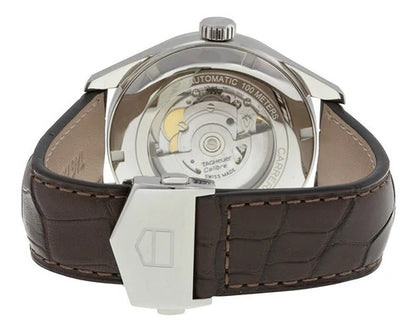Tag Heuer Carrera Calibre 5 Automatic White Dial Brown Leather Strap Watch- WAR201B.FC6291
