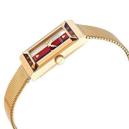 Gucci G-Frame Mother of Pearl Dial Yellow Gold Mesh Bracelet Watch - YA147410