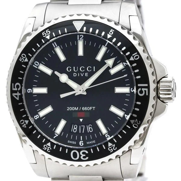 Gucci Dive Quartz Black Dial Silver Steel Strap Watch - YA136301