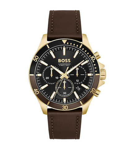 Hugo Boss Troper Chronograph Black Dial Brown Leather Strap Watch - 1514100