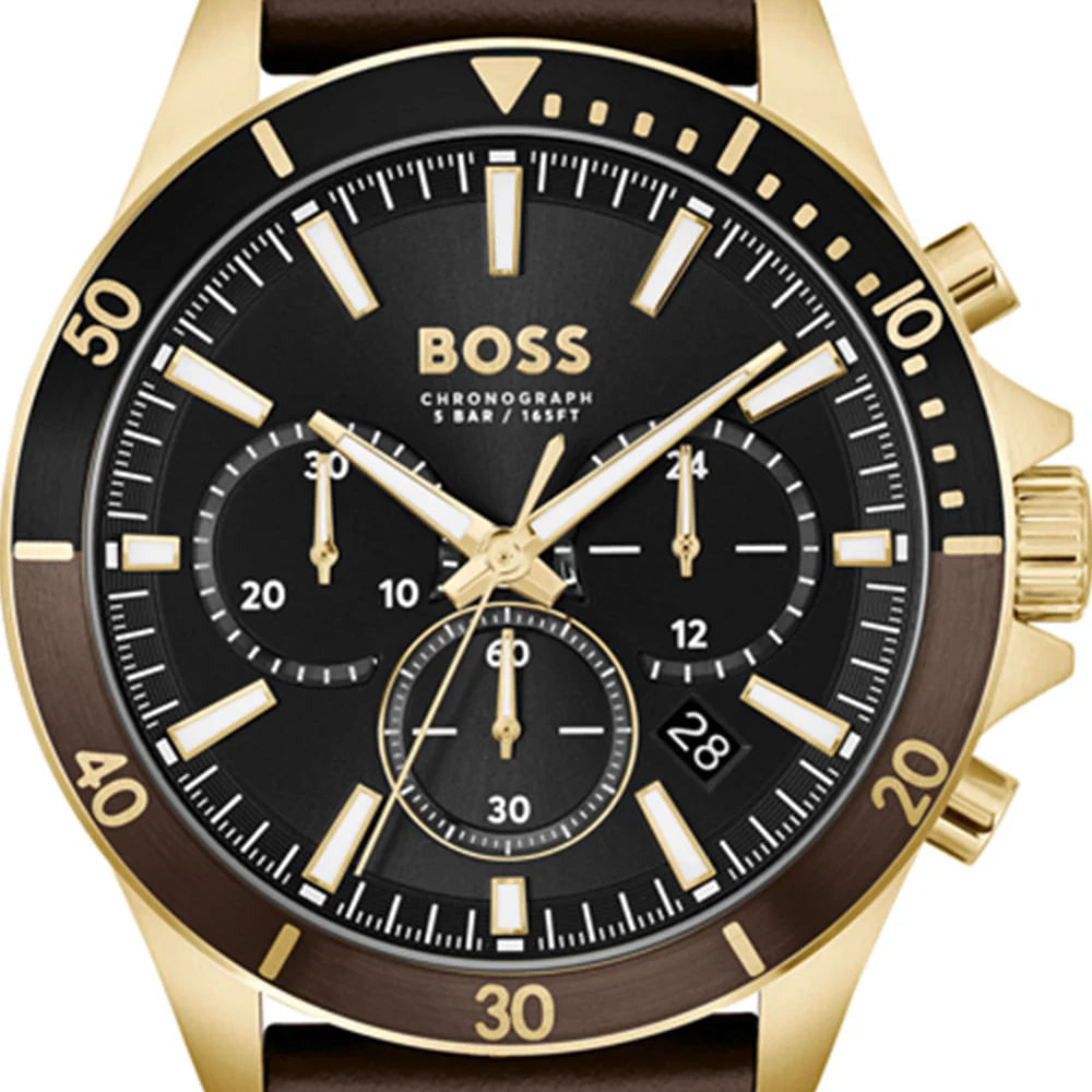 Hugo Boss Troper Chronograph Black Dial Brown Leather Strap Watch - 1514100